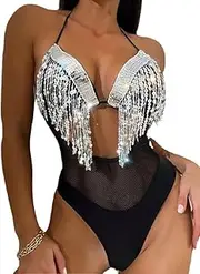 [Generic] Sexy Glitter Sequins Women’s Two Pieces Swimwear Halter Neck Self Tie Triangle Bikini Set