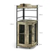 Rustic Industrial Corner Bar Cabinet with Glass Holders and Adjustable Shelf