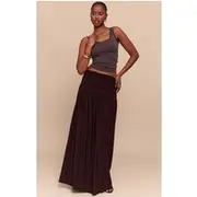 Chocolate Overlay Detail Double Layer Slinky Maxi Skirt, Chocolate