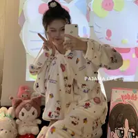 在飛比找ETMall東森購物網優惠-韓國hellokitty貓珊瑚絨睡衣女秋冬加厚加絨法蘭絨冬款