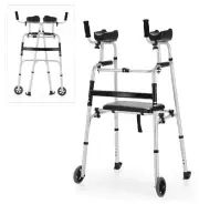 Costway Foldable Aluminum Alloy Walker Wheel Walking Frame W/ Seat & Armrest Pad