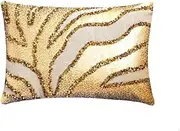 The HomeCentric Decorative Gold 30x45 cm (12"x18") Lumbar Cushion Covers, Faux Leather Animal, Leopard Spots & Sequins Lumbar Cushion Covers, Applique Pattern Modern Style - Leopard Spotlight