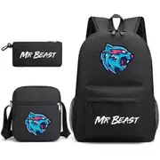 Mr Beast Lightning Cat Kids 3Pcs/Set Backpack School Bag Boys Girls Travel Rucksack Shoulder Bag Pencil Case Gift