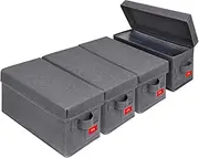 Upgrades CD Storage Box - Stackable Organizer With Lid, 4-Pack Holder 14.37 x 5.5 x 6.3 Inches - Holds 140 Jewel Cases - Grey