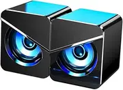 Computer Subwoofer Speaker USB Wired Home Office Desktop Speaker with Heavy Bass Cool Atmosphere Light Stereo Sound Effect Black One Size