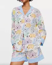 NEW PETER ALEXANDER ADORABLE DOGS POLKA DOT PJ TOP + SHORTS SET L RRP$119 COTTON