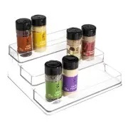 Plastic Clear Spice Rack- Three-Tiered Shelf, Countertop and Cabinet Storage