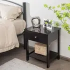 Costway 1-Drawer Black Nightstand with Drawer Storage Shelf Wooden Bedside Sofa