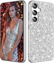 Galaxy A25 Glitter Case for Samsung Galaxy A25 5G Phone Case for Women Girls, Slim Ultra Thin Matte Back Shockproof Protective Cover for Samsung A25 5G, 6.5" Crystal Bling Case (Silver)