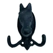 Horse Head Cast Iron Coat Hanger Wall Mount Dual Hook Barn Western Equestrian 4”