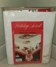 New Vtg. BARDWIL Linens Hoiday Scroll Tablecloth 60" X 84" OVAL 1875 Christmas