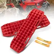 BUNKER INDUST Recovery Traction Boards - Bentable 120° Load Capacity 10 Tons Offroad Tracks for ATV UTV 4WD 4x4 for Automotive Accessories Tires and Wheels in Sand Snow Mud, Red