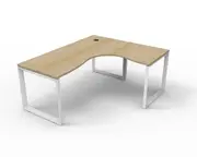 RAPIDLINE DELUXE LOOP LEG CORNER WORKSTATION 1 Person Single Sided W1800 x W1800 x D750mm Natural Oak Top White Frame