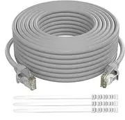 Cat 6 Ethernet Cable 30 Ft-Gray, High Speed Long Internet Network Cable(6 Colors to Select) Soft Flexible Sturdy, POE, RJ45 Cat 5 5e Patch Cable Cord, Tangle-Free Tight Connection+15 Ties