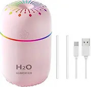 Portable Mini Humidifier for Bedroom Plant 300ml Small Cool Mist Humidifier with Colorful Night Light ,USB Personal Desktop Humidifier for Baby Room Home Travel Office Car, 2 Mist Modes (pink)