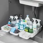 Sink Organizer Shelf Rust-resistant Rotating Wheels under with Dividers for Wet