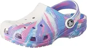 [Crocs] Unisex-Child Classic Marbled Tie-dye Clog, White/Pink, 6 Big Kid