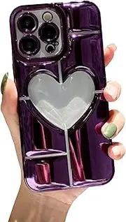 3D Plating Love Heart Case for iPhone 14/14 Pro/14 Pro Max/14 Plus, Cute 3D Love-Heart Luxury Bling Plating Cover Raised Full Camera Protection Shockproof Case,Purple,14 Pro Max