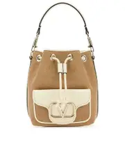Valentino Garavani Twotone Raffia Leather Loc Bucket Bag