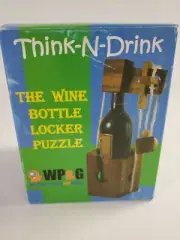 Wine Bottle Gift Lock Think-n-Drink Fun Challenge Puzzle Game Wood Brain Teaser