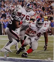 NFL New York Giants Ahmad Bradshaw Super Bowl XLVI Game Winning TD Fall into Endzone Signed Vertical Photograph