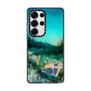 Galaxy S25 Ultra Impact Magnetic Case NATURE REIGNS SUPREME 1, FOREST TREES AQUA TEAL GREEN WATERCOLOR ABSTRACT PAINTING