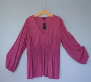 NWT Torrid Women Peplum Blouse Top Size 2X Rayon Slub Smocked Waist Boho Peasant