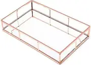 [Soulnioi] Mirror Tray Jewelry Vanity Tray Perfume Organizer(30 * 19 * 5cm), Makeup Storage, Jewelry Holder, Decorative Tray for Bathroom, Counter, Bathroom (Rose Gold)
