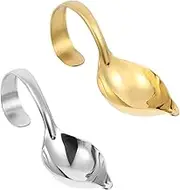 SHOWERORO Stainless Steel Seasoning Spoons 2 Pc Set Curved Handle Steak Sauce Spoons for Cooking and Catering