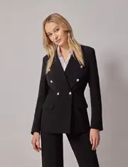 Hawes & Curtis Black Double Breasted Longline Jacket Size: 20 (UK 22)