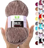 MeriWoolArt Chenille Yarn for Knitting and Crocheting Dark Sand - 100 g and 120 m Velvet Wool - 100% Fluffy Polyester Knitting Yarn for Amigurumi Cushions Blankets Soft Clothing Gifts