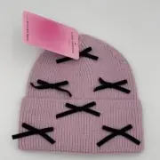 NWT - Purple Bow Beanie Black Tiny Velvet Bows Design Ladies Coquette NWT OS