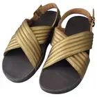FitFlop Lulu Padded Sandals Womens US 9 Gold Black Leather Back-Strap F0030 1018