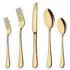 Gold Silverware Set, 20-Piece Flatware Set Stainless Steel Cutlery Kitchen Ut...