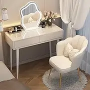 SHANGDAOYU Makeup Vanity With Mirror And LED Lights,vanity Desk With Chair,Vanity Makeup Table,vanity Set For Bedroom,3 Lighting Modes,vanity And Desk For Bedroom And Study(White,PETAL CHAIR_39.4IN)