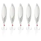 5Pcs 1-1/8 oz Metal Fishing Spoons Fishing Lures Treble Hooks Jigs, Silver Tone