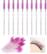 Disposable Eyelash Mascara Brushes Wands - 100pcs Silicone Eyelash Brushes Wand Portable Eyebrow Applicator Eyelash Extension Supplies Makeup Brush Tool Kits (Purple)