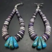 Exquisite PURPLE SPINY OYSTER SHELL with Turquoise JACLAS EARRINGS Sterling 925