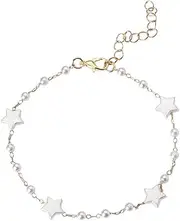 [Sisadodo] Pearl Beaded Ankle Bracelet for Women Girls Star Heart Beaded Pearl Bracelet Anklet for Girls Beach Pearl Anklet for Girls