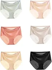 [HEJIGOOD] 6 Pack Womens Briefs Underwear Seamless No Show Mid Waisted Invisable Hipster Panties Ice Silk Soft Stretch M-XXL