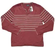 Buffalo by David Bitton Mens Sweater Burgundy Stripe Hybrid V Neck Henley 2XL