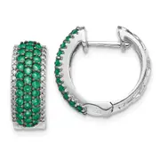14k White Gold Real Diamond and Emerald Hinged Hoop Earrings