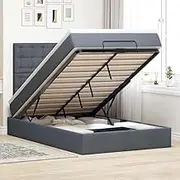 vidaXL Ottoman Bed with Mattress & LEDs - Velvet King Single Dark Grey