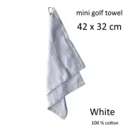 Golf Mini Towel 16" x13” Cotton Clubs tool Tour Bag Buggy w Keychain Hook White