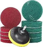 3 Inch Drill Brush Power Scouring Pads - Heavy Duty Tub and Tile Cleaner - Household Cleaning Kit Includes Drill Attachment, 5 Red, 5 Stiff Green Scrubber Pads