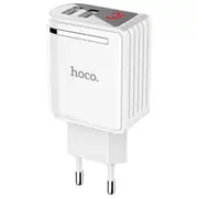 C39A 2.4A Dual Ports Digital Current Voltage Display Fast USB Charger For Phone Tablet WHITE COLOR