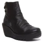 Fly London Yama Wedge With Lace At Back Womens Boots In Black Grey UK 3 - 9