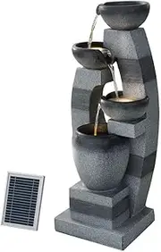 Gardeon Solar Fountain Water Feature Outdoor Fountain Indoor 3-Tier Bowl Cascading Grey