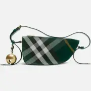BURBERRY Shield small green check canvas & leather shoulder bag authentic NWT