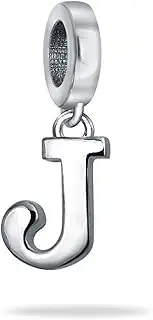 [Bling Jewelry] Personalized Gift Dangle Block Letter A-Z Alphabet Initial Charm Bead For Women For Teen Solid .925 Sterling Silver Fits European Bracelet